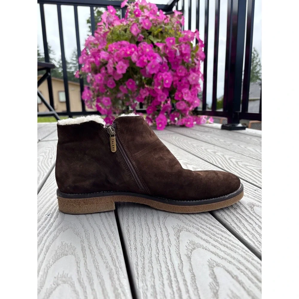 Italeau Waterproof Foliana Suede Round Toe‎ Ankle Zip Booties US Size 10.5
